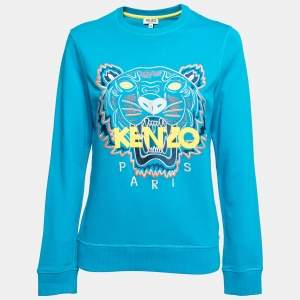 Kenzo Blue Cotton Tiger Embroidered Crewneck Sweatshirt XS