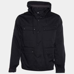 Kenzo Black Twill Quilted Lined Hooded Jacket S