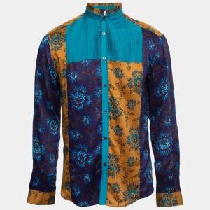 Kenzo Multicolor Floral Printed Cotton Pleated Front Shirt L