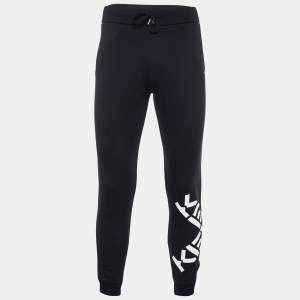 Kenzo Black Logo Printed Cotton Knit Joggers S