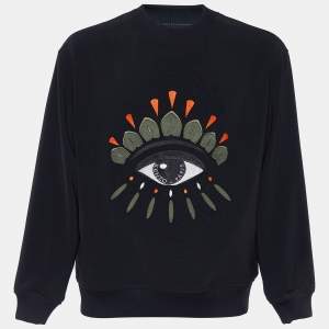 Kenzo Black Eye Embroidered Crepe & Rib Knit Sweatshirt M