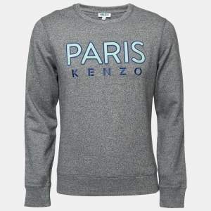 Kenzo Grey Cotton Logo Embroidered Sweatshirt M