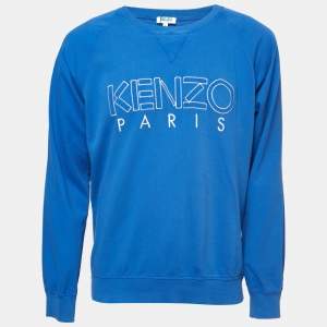 Kenzo Blue Cotton Logo Embroidered Sweatshirt L