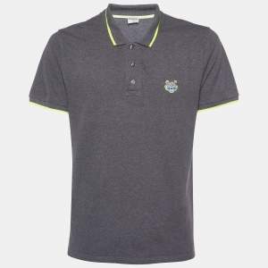 Kenzo Grey Cotton Knit Tiger Applique K Fit Polo T-Shirt M