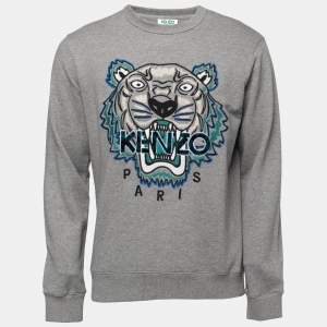 Kenzo Grey Tiger Motif Embroidered Cotton Sweatshirt S