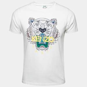 Kenzo White Tiger Motif Print Cotton Crew Neck T-Shirt S