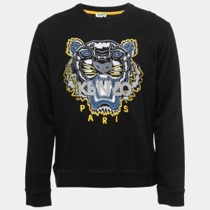 Kenzo Black Cotton Knit Tiger Embroidered Motif Sweatshirt L