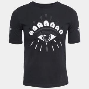 Kenzo Black Eye Embroidered Cotton Crew Neck Half Sleeve T-Shirt XS