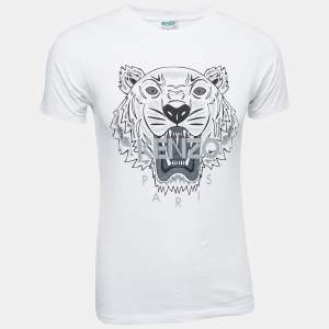 Kenzo White Logo Print Cotton Crew Neck Half Sleeve T-Shirt XS  