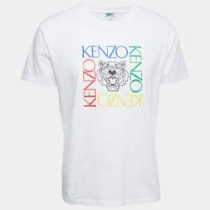 Kenzo White Logo Print Cotton Crew Neck Half Sleeve T-Shirt L