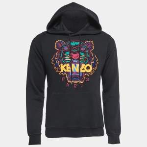Kenzo Black Logo Embroidered Cotton Knit Hoodie XS