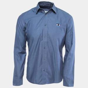Kenzo Navy Blue Cotton Eye Embroidered Button Down Shirt M
