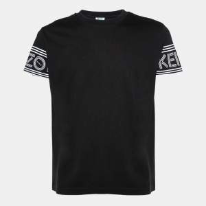 Pre Owned Kenzo Black Cotton Knit Logo Cuff Printed T-Shirt L 