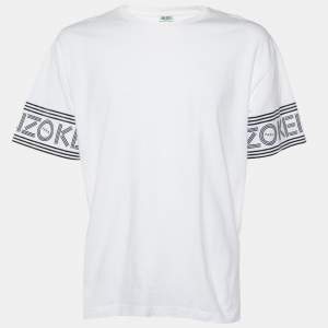 Kenzo White Cotton Knit Logo Printed Sleeve Detail T-Shirt XL
