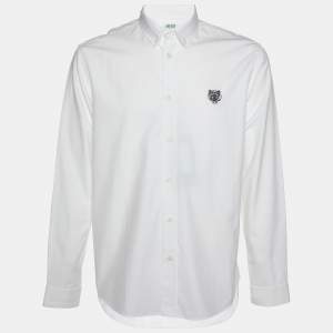 Pre Owned Kenzo White Cotton Tiger Embroidered Casual Fit Shirt L