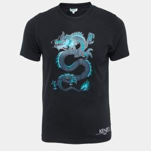 Pre Owned Kenzo Black Dragon Print Cotton Crew Neck Half Sleeve T Shirt M 