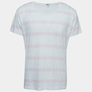 Kenzo White/Pink Patterned Cotton Crew Neck Half Sleeve T-Shirt M