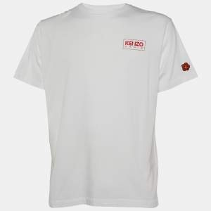 Kenzo White Logo Printed Cotton Knit T-Shirt S