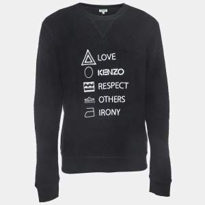Pre Owned Kenzo Black Logo Embroidered Wool Blend Crew Neck Sweatshirt M