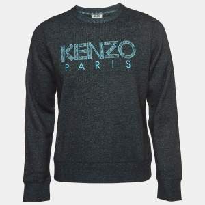 Pre Owned Kenzo Navy Blue Logo Embroidered Cotton Crewneck Sweatshirt M