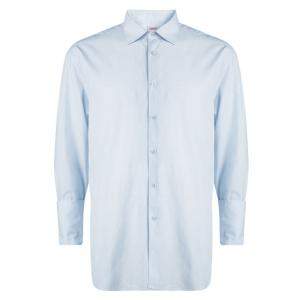 Kenzo Blue Textured Paisley Motif Cotton Comfort Fit  Long Sleeve Shirt 4XL