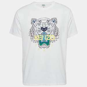 Kenzo White Logo Print Cotton Crew Neck T-Shirt XL
