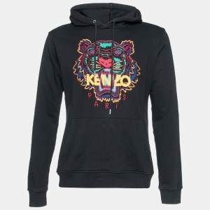 Kenzo Black Tiger Embroidered Cotton Hooded Sweatshirt S