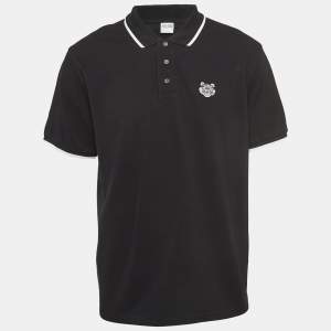 Kenzo Black Logo Applique Cotton Knit K Fit Polo T-Shirt L