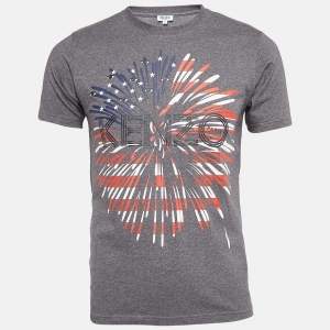 Pre Owned Kenzo Grey Printed Cotton Half Sleeve T-Shirt S