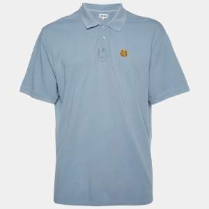 Kenzo Pale Blue Cotton Tiger Detail Polo T-Shirt XXXL