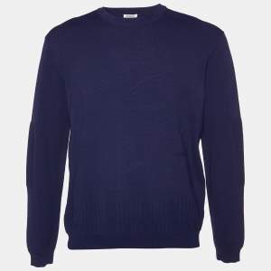 Kenzo Navy Blue Textured Knit Crew Neck Jumper XL