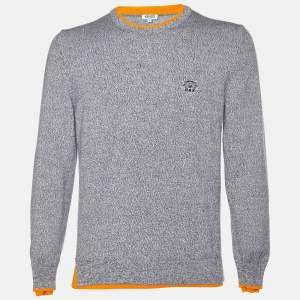 Pre Owned Kenzo Grey Melange Wool Knit Crew Neck Sweater L