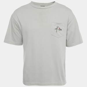 Pre Owned Kiton Grey Logo Embroidery Cotton Crew Neck T-Shirt S