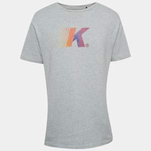 Pre Owned Kith Grey Logo Flocked Jersey Crewneck T-Shirt M