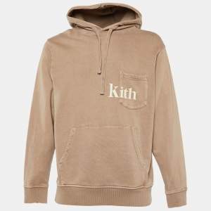 Kith Beige Cotton Knit Logo Print Pocket Detail Hoodie M