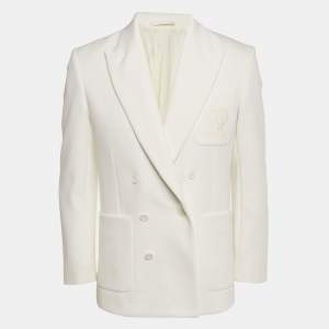 مملوكة مسبقًا Lacoste White Gabardine Logo Embroidered Blazer S