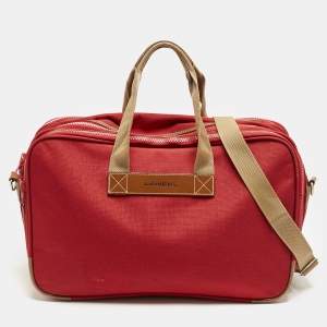 Lancel Red Canvas Weekender Travel Bag