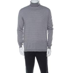 Lanvin Grey Wool Striped Turtle Neck Sweater L