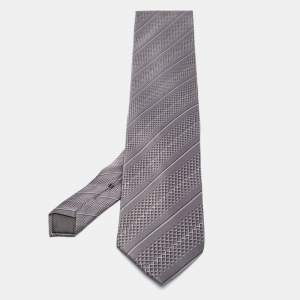 Lanvin Grey Printed Satin Silk Tie