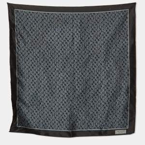 Lanvin Black Logo Print Silk Pocket Square