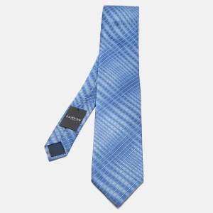 Lanvin Blue Diagonal Striped Silk Tie