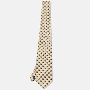 Pre Owned Lanvin Vintage Cream Printed Silk Tie