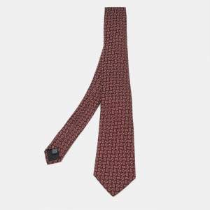 Pre Owned Lanvin Burgundy Jacquard Silk Tie 