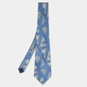 Pre Owned Lanvin Blue Abstract Print Silk Tie