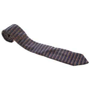 Lanvin Navy Blue and Brown Patterned Silk Jacquard Tie