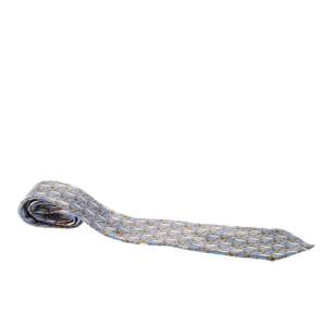 Lanvin Vintage Blue and Gold Dolphin Print Silk Tie