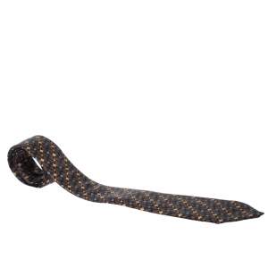 Pre Owned Lanvin Vintage Brown Printed Silk Traditional Tie