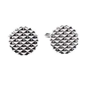 مملوكة مسبقًا Lanvin Engraved Silver Plated Round T-Bar Cufflinks