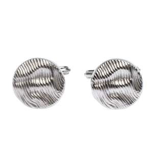 مملوكة مسبقًا Lanvin Rhodium Plated Embossed Round T-Bar Cufflinks