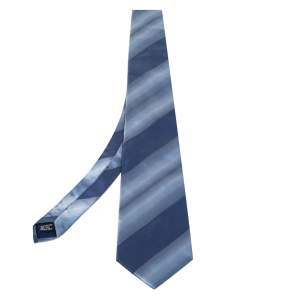 Lanvin Blue Diagonal Striped Silk Tie